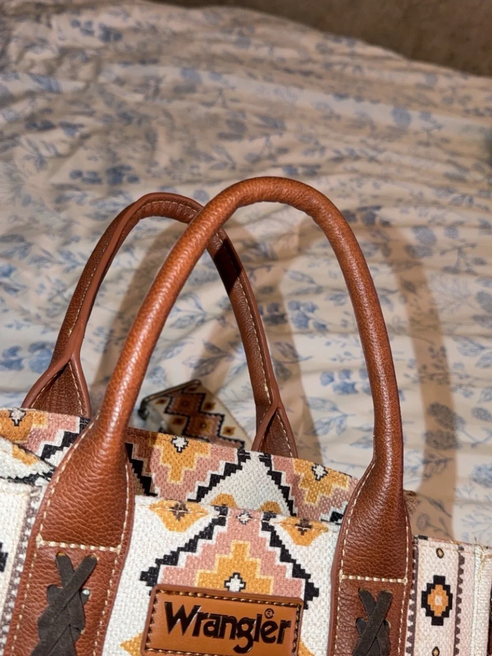 Wrangler Tan and Brown Geometric Tote